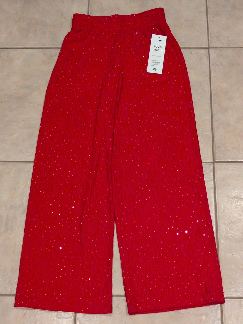 Love‎ Poem Red Sparkle Wide Leg Crinkle Pants Size Medium NWT